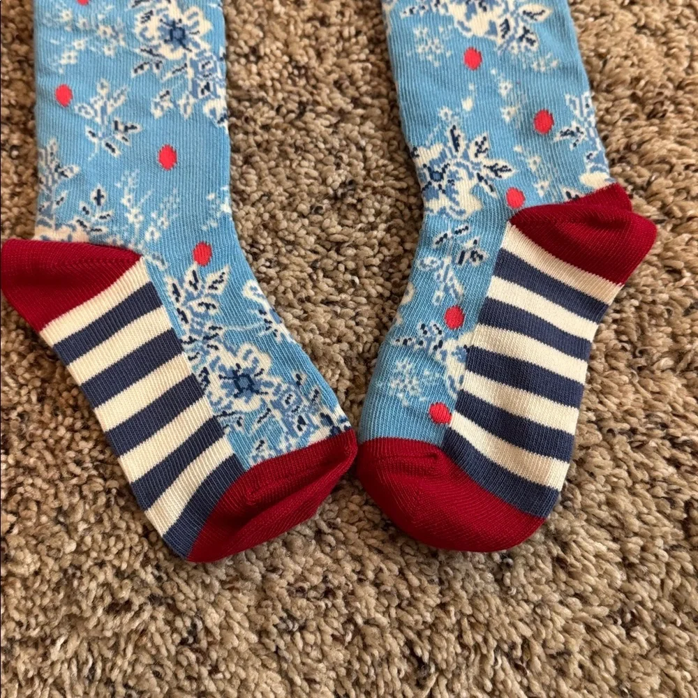 Matilda Jane Blue Floral Knee-High Socks with Navy Bow and Red Accents small